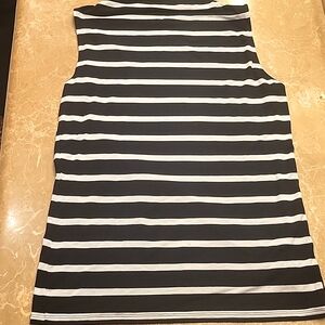 Halogen Bkack & White Striped Mock Neck Sleeveless Top, S